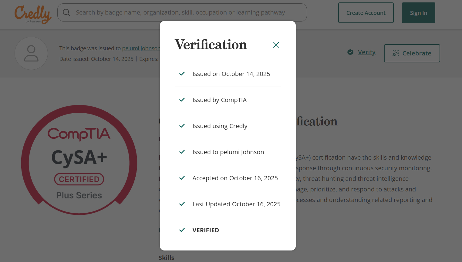 CompTIA CySA+ Certification Proof